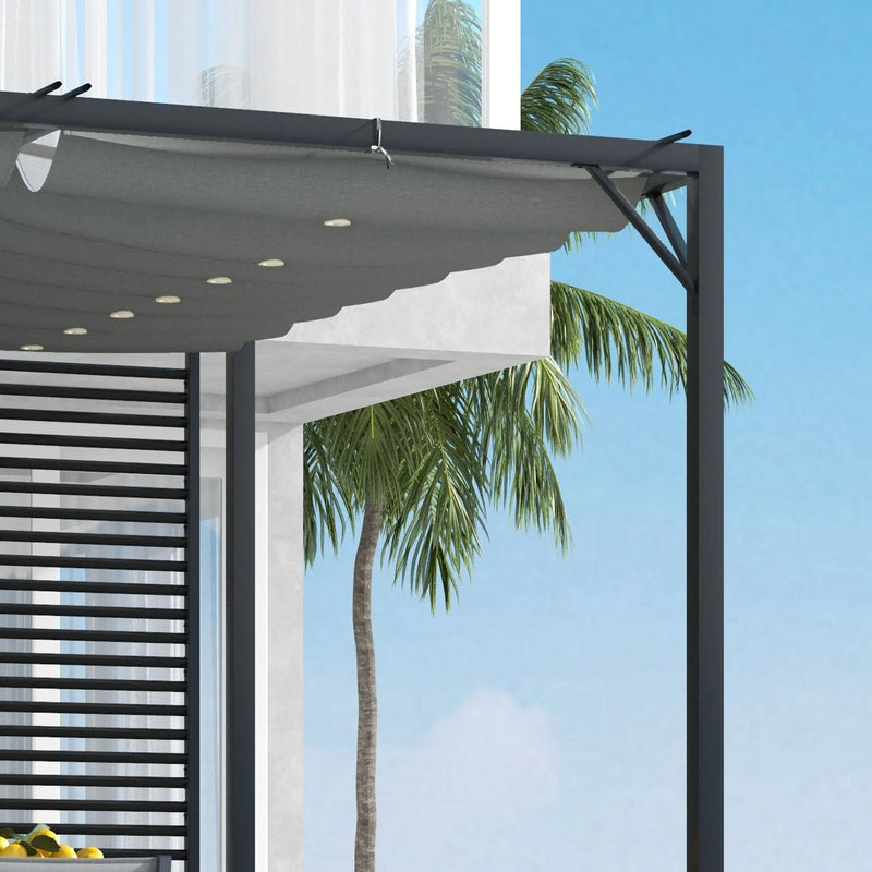 Metal Pergola, Retractable Fabric Roof, Slatted Side Panel, 3 x 2.8m, Grey