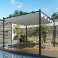Metal Pergola, Sliding Retractable Canopy, 3 x 3m, Freestanding, Cream White