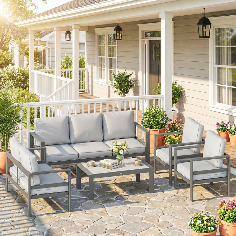 Metal Garden Furniture Set with Deep Cushions for All Weather Comfort, Dark Grey