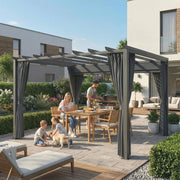 Metal Pergola Retractable Canopy and Curtains 3.6 x 3m Dark Grey Outsunny
