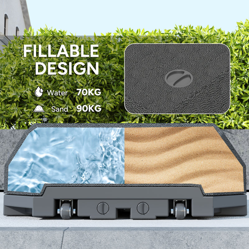 Heavy Duty Base For Cantilever Parasols With Wheels - Water Or Sand Fill For Garden Patio Outsunny