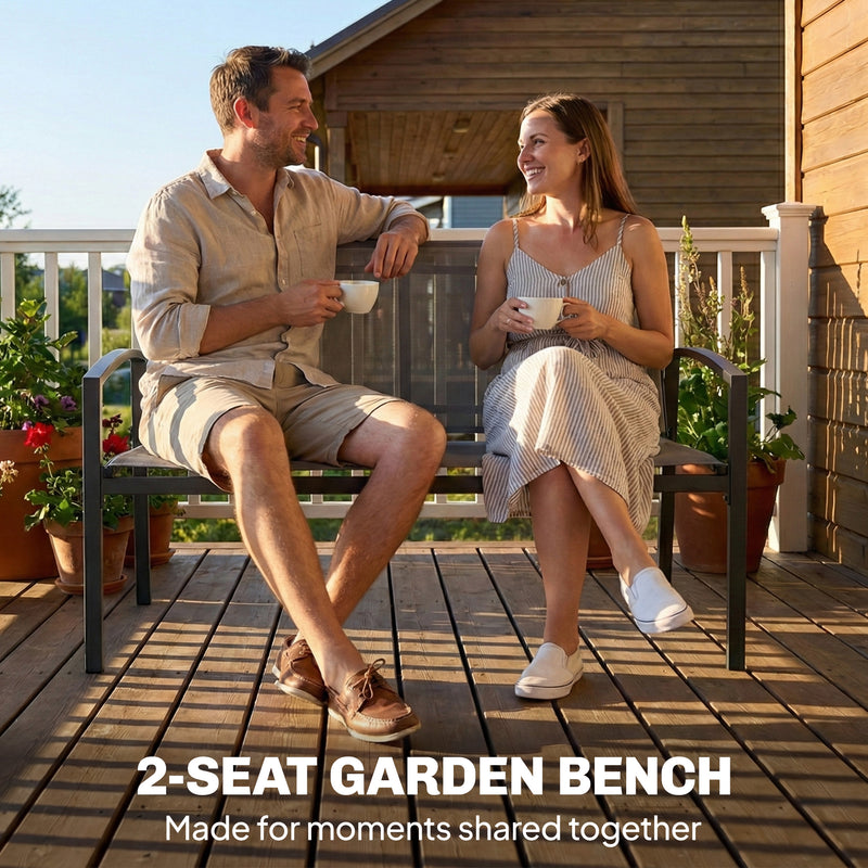 2 Seater Garden Bench for Small Spaces with Quick Dry Mesh Seat and Curved Backrest, Grey