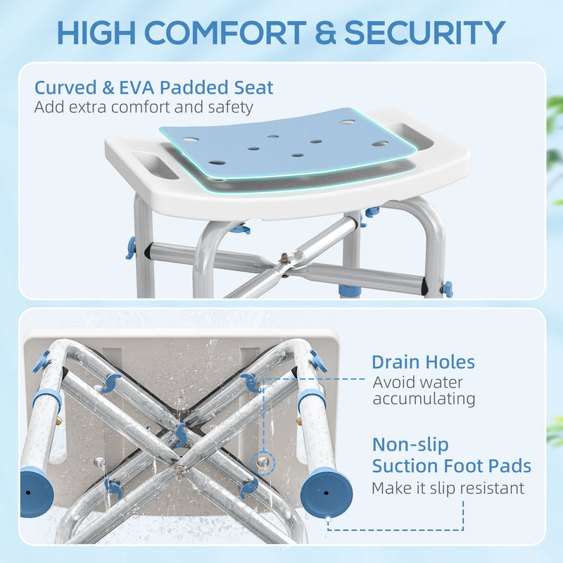 Height Adjustable Aluminium Shower Stool for Bath Safety and Comfort, Light Blue