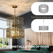 72 Drop Crystal Glass Chandelier Ceiling Light for Dining Room or Hallway, Gold-Tone