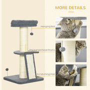 Cat Tree Tower with Scratching Posts Bed and Hanging Toy for Indoor Cats, Dark Grey