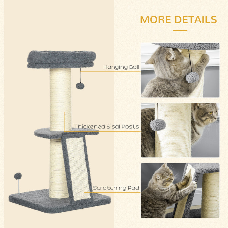 Cat Tree Tower with Scratching Posts Bed and Hanging Toy for Indoor Cats, Dark Grey