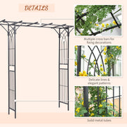 Metal Garden Arch with Trellis Sides for Climbing Plants and Outdoor Decor Dark Grey Outsunny