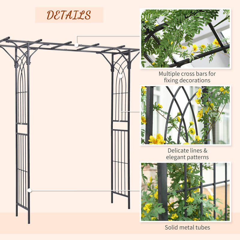 Metal Garden Arch with Trellis Sides for Climbing Plants and Outdoor Decor Dark Grey Outsunny