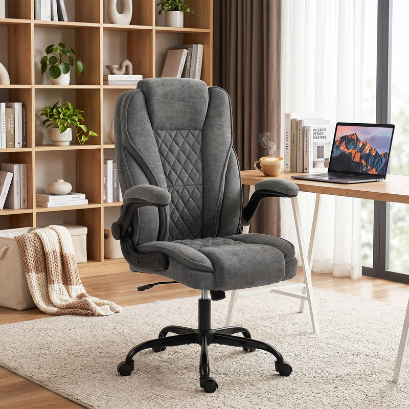 Office Chair with Flip Up Armrests for Space Saving Comfort and Adjustable Height Grey