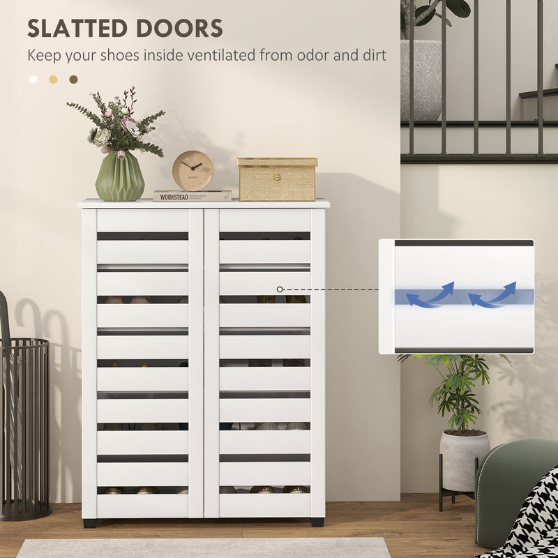 Shoe Storage Cabinet with Five Adjustable Shelves and Ventilated Doors White AOSOM