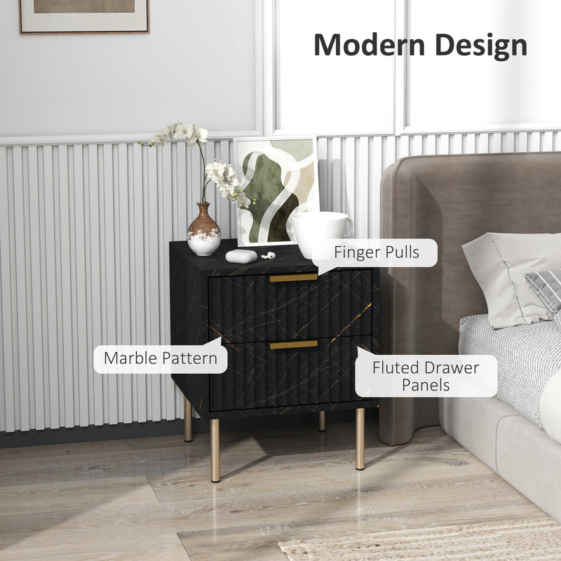 Black Two Drawer Bedside Table with Gold Legs Elegant Design by HOMCOM