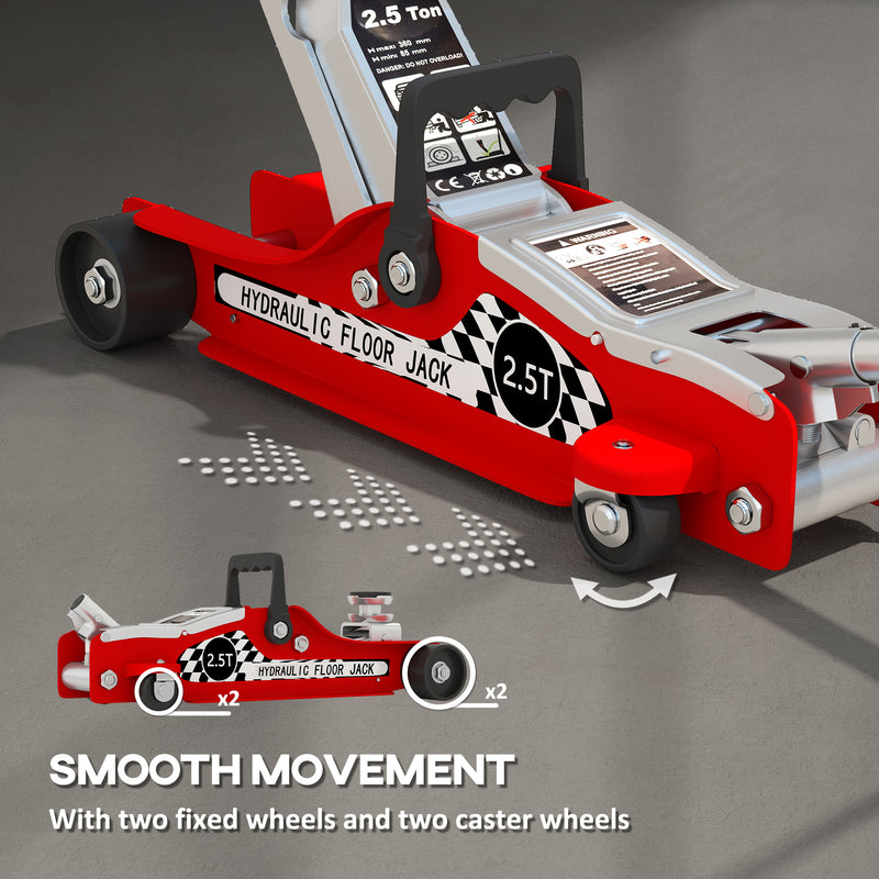 Low Profile Hydraulic Trolley Jack for Easy Vehicle and Equipment Lifting 2.5 Ton Red AOSOM