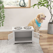 Raised Dog Feeding Station With Storage For Food And Water Bowls For Large Pets, White