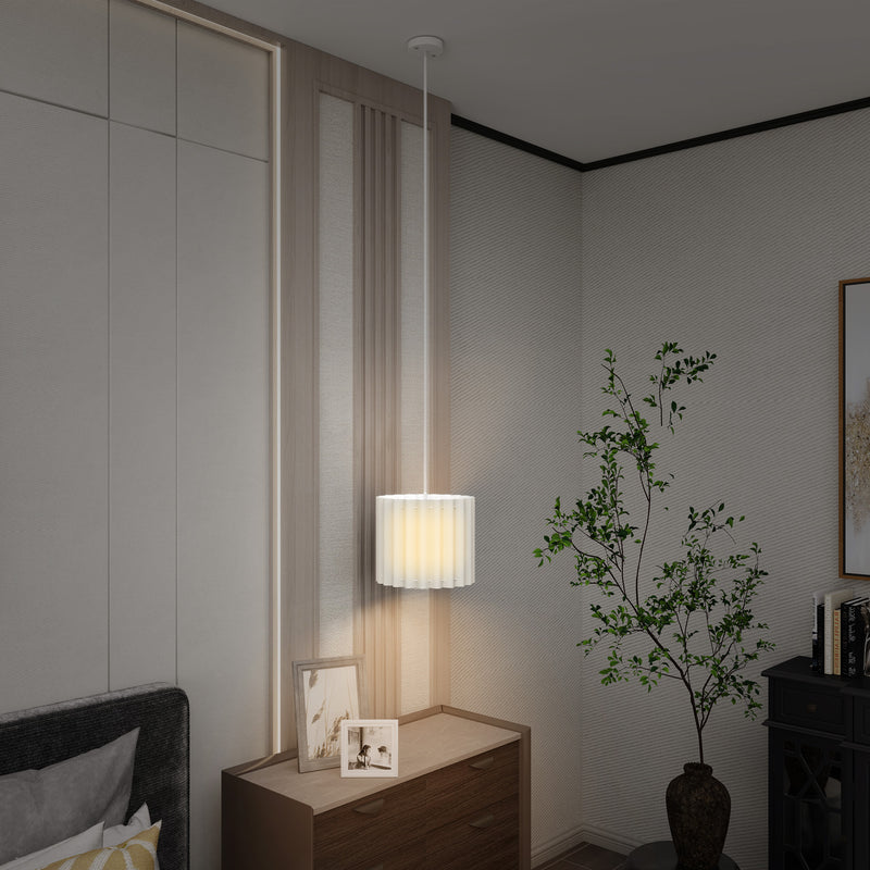 White Linen Wave Pendant Light Shade E27 Ceiling Lamp for Living Room Bedroom by HOMCOM