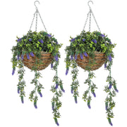 Set of 2 Artificial Lavender Plants in Hanging Baskets Faux Silk Flowers for Indoor Outdoor Decor by HOMCOM