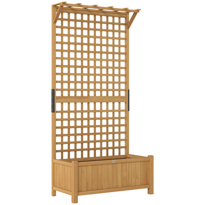 Wooden Raised Garden Planter with Trellis for Climbing Plants and Vegetables Yellow Outsunny