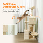 Large Cat Tree Tower with Hammock Condos and Scratching Posts for Indoor Cats Beige AOSOM