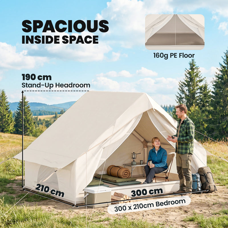 Inflatable Camping Tent For 2–4 People With Pump, Waterproof, Windproof, Beige
