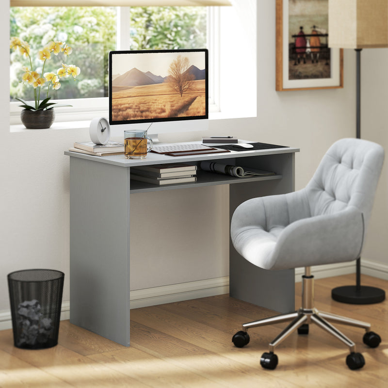 Compact Computer Desk With Storage Shelf For Home Office Or Study Room, Grey