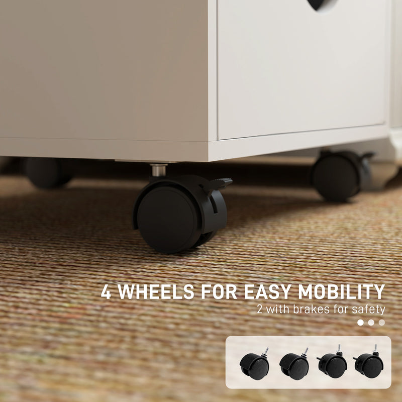 White 5 Drawer Mobile Filing Cabinet with Wheels for Office Storage by Outsunny AOSOM