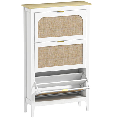 Slim Shoe Storage Cabinet for Narrow Hallways with Adjustable Shelves, White & Oak, 80 x 24 x 131 cm Homcom