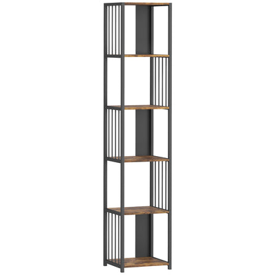 5 Tier Industrial Bookshelf With Steel Frame For Home Office Or Living Room Rustic Brown