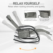 2 Piece Garden Rocking Chair Set With Mesh Lounger and Storage Bag for Patio Dark Grey AOSOM