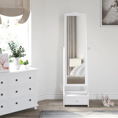 Mirrored Jewelry Cabinet, Full-Length Mirror, Flip-Over Shelf, Lock, White Homcom