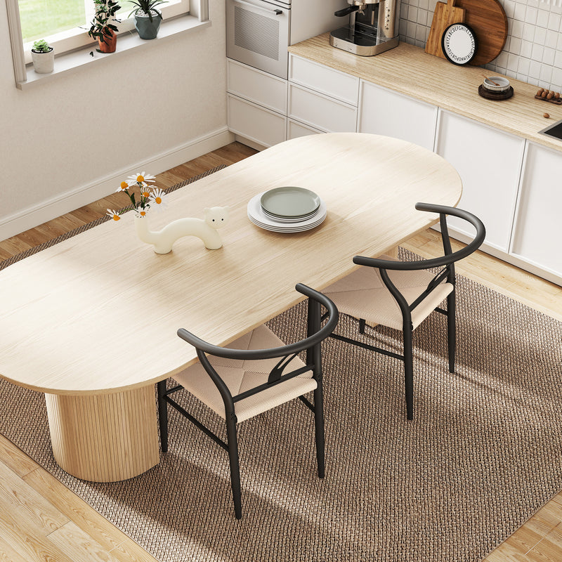 Set of 2 Black Beige Weave Dining Chairs with Y Backrest and Comfy Hemp Seat