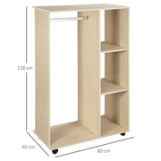 Open Wardrobe with Shelves and Wheels for Easy Clothes Organisation Maple Wood Effect AOSOM