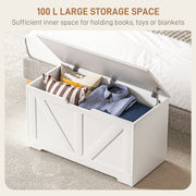 White Wooden 100L Storage Box with Safety Hinges for Home Organisation by HOMCOM