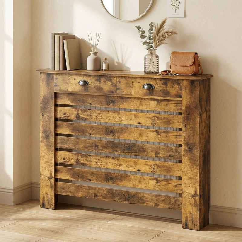 Radiator Cover with Storage Drawer for Safe Family Use and Tidy Hallway Rustic Brown Homcom