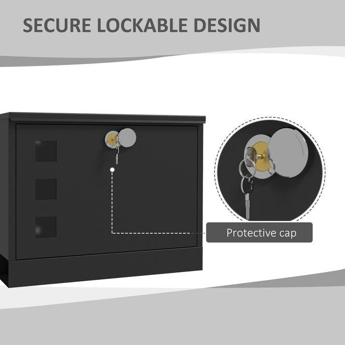 Wall Mounted Weatherproof Post Box with Viewing Windows and Lockable Door Easy Install, Black