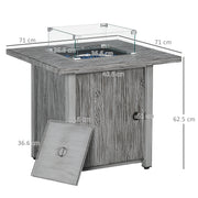 Grey Square Gas Fire Pit Table 71cm with Glass Screen and Cover for Outdoor Heating 50000 BTU