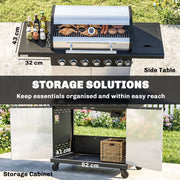 6 Burner Gas BBQ Grill With Side Burner for Easy Outdoor Cooking and Entertaining in the Garden Silver Tone Outsunny