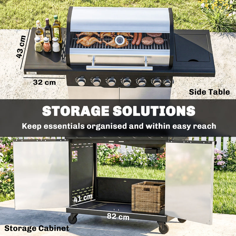 6 Burner Gas BBQ Grill With Side Burner for Easy Outdoor Cooking and Entertaining in the Garden Silver Tone Outsunny