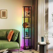 Modern LED Floor Lamp With Storage Shelves And Remote Control For Living Room Black