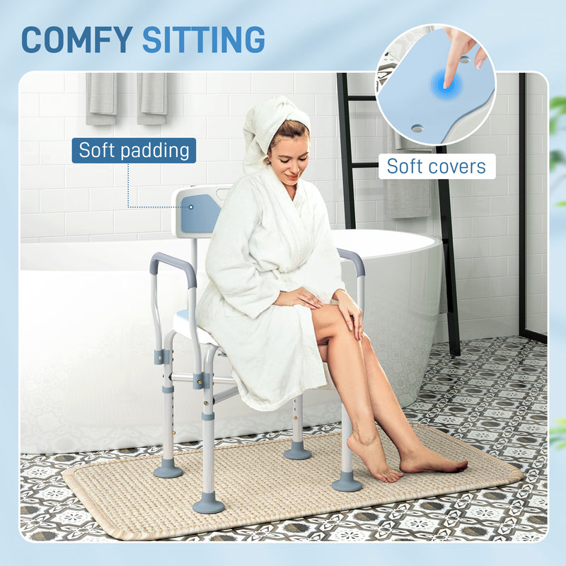 Height Adjustable Aluminium Shower Chair With Padded Seat For Elderly Support, Light Blue