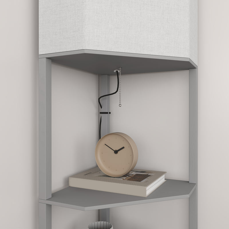 Grey Corner Floor Lamp with Shelves Tall Standing Light for Living Room Pull Chain Switch by HOMCOM