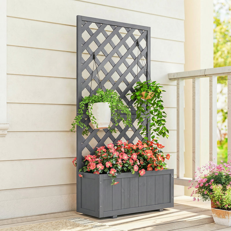 Wooden Planter Box with Trellis for Climbing Plants and Herbs Outdoor Grey