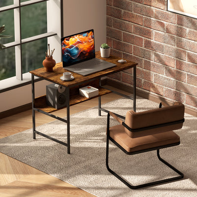 Rustic Brown 2 Tier Computer Desk 100 x 60 cm with Storage Shelf