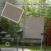 Set of 2 Folding Garden Chairs with Breathable Mesh Seats in Mixed Brown by Outsunny