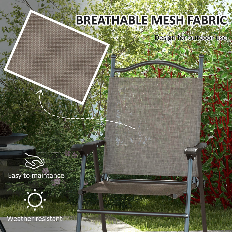 Set of 2 Folding Garden Chairs with Breathable Mesh Seats in Mixed Brown by Outsunny