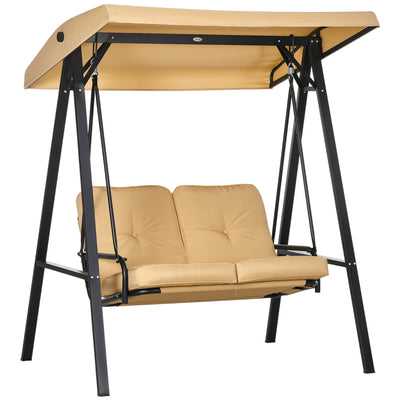 Beige Two Seater Garden Swing Bench With Adjustable Canopy For Shaded Outdoor Relaxing