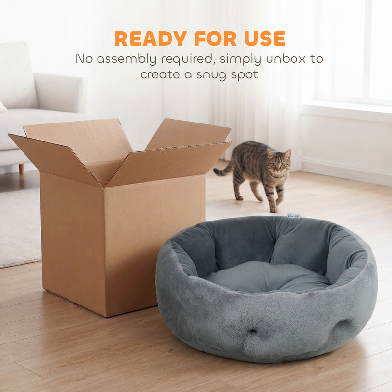 Cat Bed with Reversible Cushion for Year Round Comfort and Support Grey AOSOM