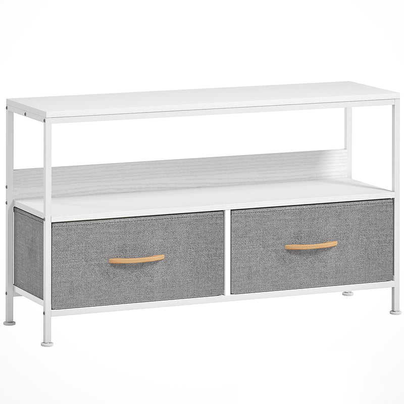 White TV Stand Cabinet with 2 Foldable Fabric Storage Drawers for Living Room or Bedroom