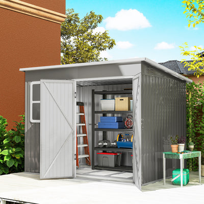 Galvanised Steel Garden Storage Shed With Lockable Doors and Base Kit, Light Grey Outsunny