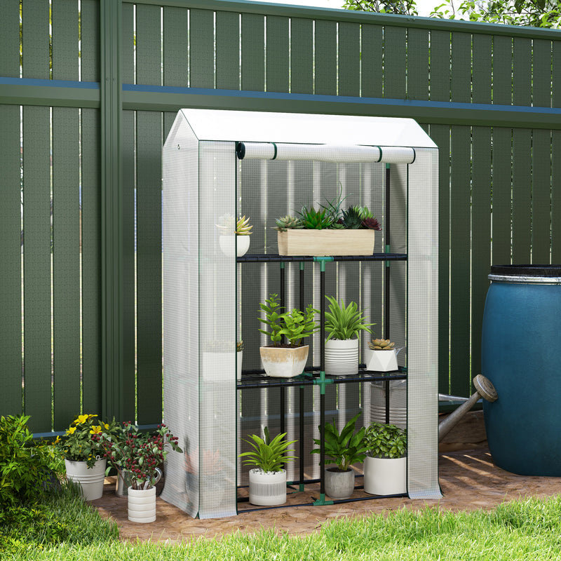 White Three Shelf Steel Frame Greenhouse 40 x 100cm for Plants and Seedlings by Outsunny