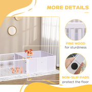 7 Panel Puppy Playpen with 3 Doors and Two Room Whelping Box for Indoor Use White