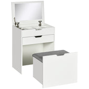 Dressing Table with Flip Up Mirror Drawer and Storage Stool for Bedroom or Lounge White